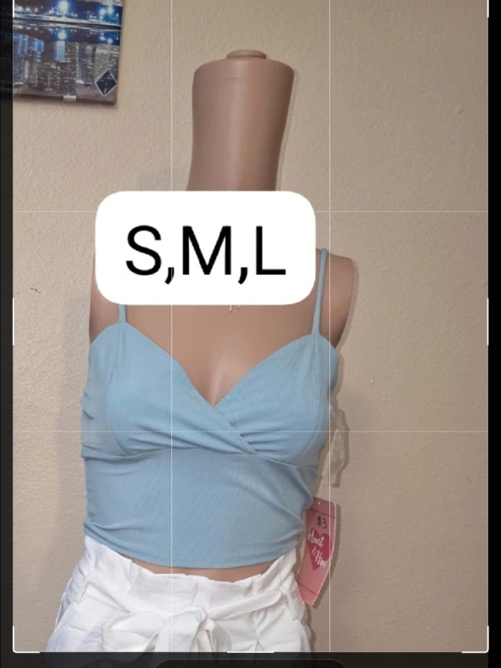Heart Hips Light Blue Ribbed Crossover Camisole